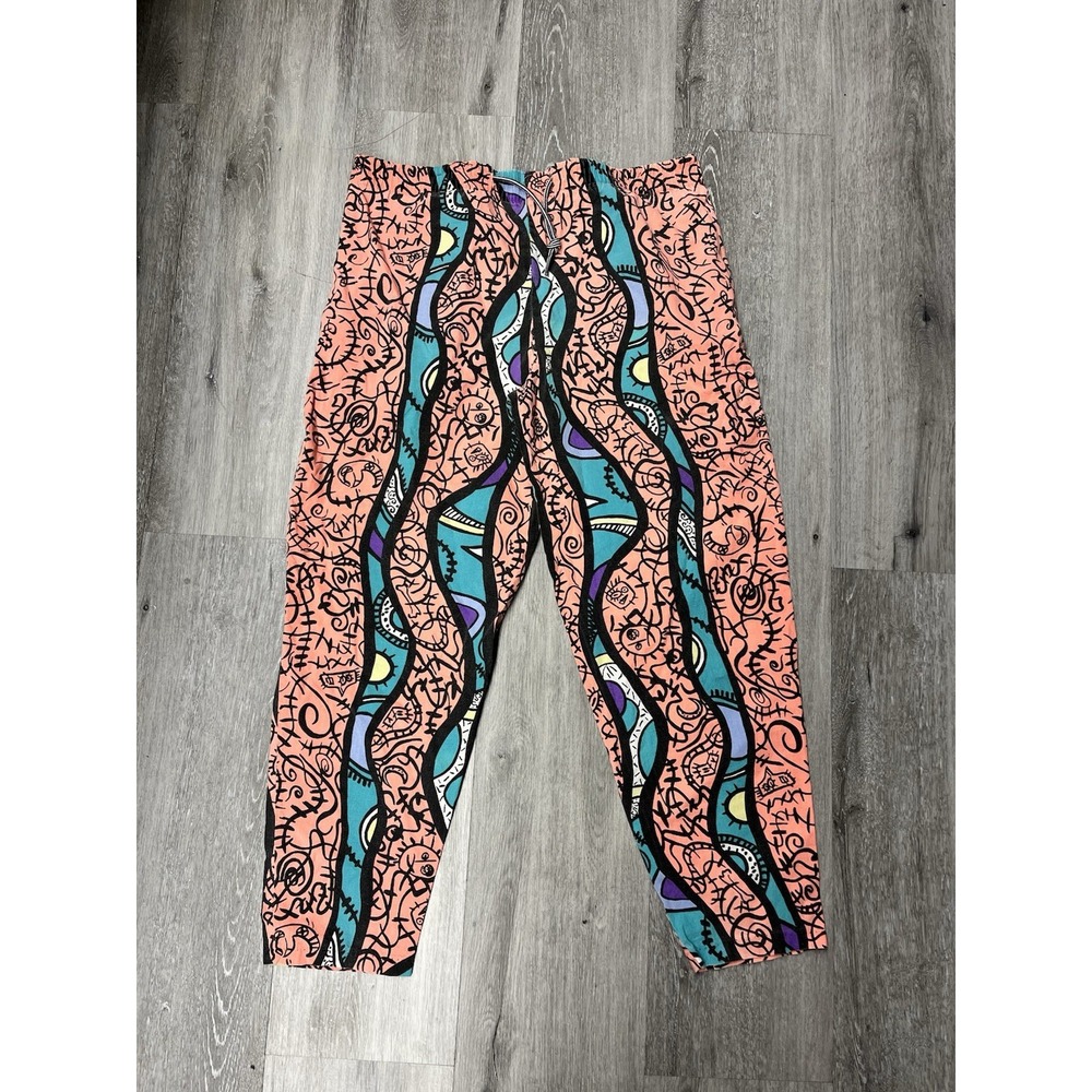 Vintage 80s Gitano Gecko Hawaii Art Deco Classic Multi Stripe Beach Pants Med